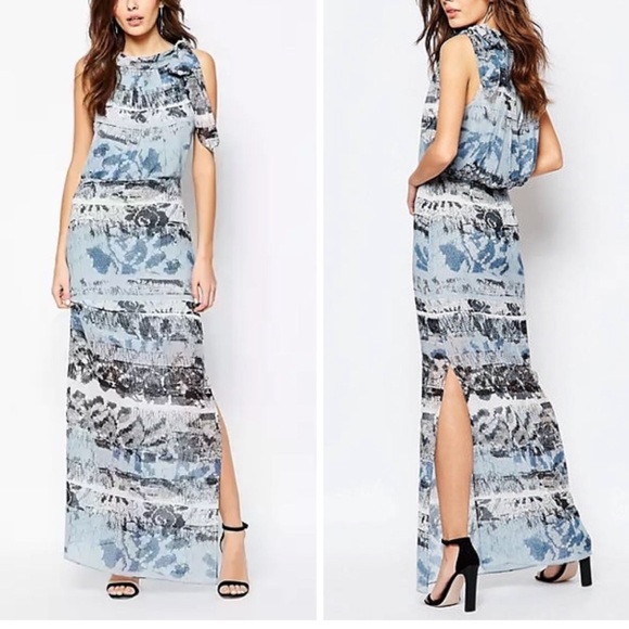 Reiss Dresses & Skirts - Reiss Ezra Multi Blue Printed Sleeveless High Neck Bow Maxi Dress size 0